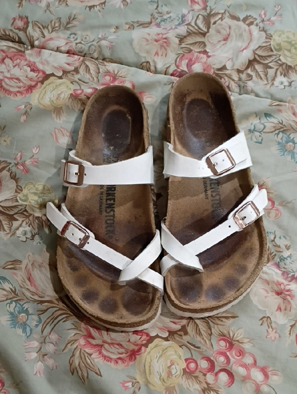 Birkenstock White Double-Strap Buckle Slide Sandals